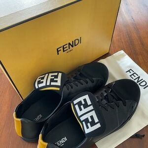 Fendi Zucca FF Logo Black Leather Mens Sneakers US 11 / UK 10 Authentic